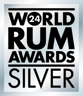 The 2024 World Rum Awards Silver Medal logo on a faux silver background