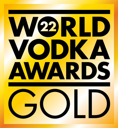 The 2022 World Vodka Awards Gold logo with black text on a faux gold background